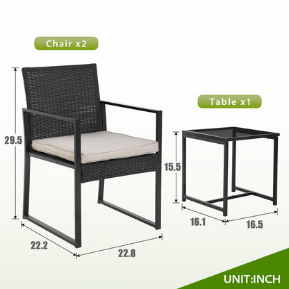 PayLessHere 3 Pieces Wicker Outdoor Furniture Rattan Patio Furniture Set Patio Chairs Balcony Chairs with 2 Outdoor Chairs Coffee Table Cushions for Poolside Balcony Bar Garden,Khaki - CookCave