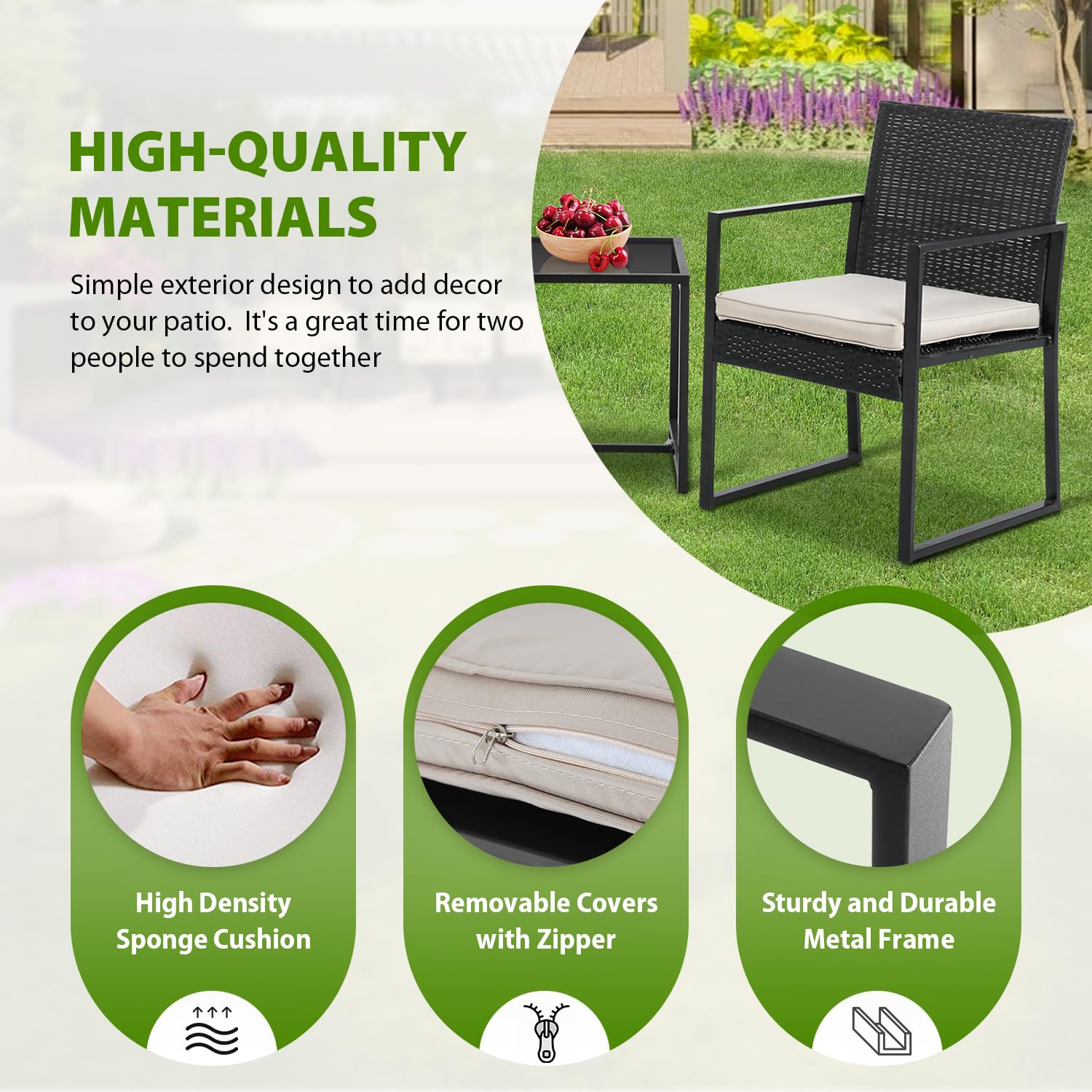 PayLessHere 3 Pieces Wicker Outdoor Furniture Rattan Patio Furniture Set Patio Chairs Balcony Chairs with 2 Outdoor Chairs Coffee Table Cushions for Poolside Balcony Bar Garden,Khaki - CookCave