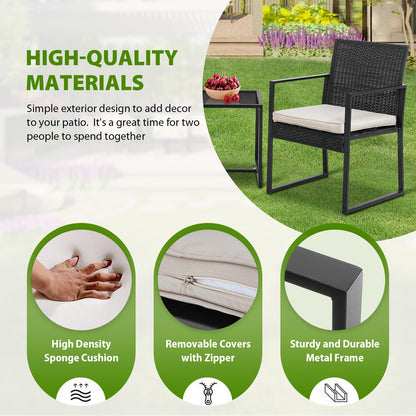 PayLessHere 3 Pieces Wicker Outdoor Furniture Rattan Patio Furniture Set Patio Chairs Balcony Chairs with 2 Outdoor Chairs Coffee Table Cushions for Poolside Balcony Bar Garden,Khaki - CookCave