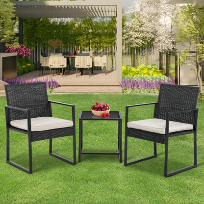 PayLessHere 3 Pieces Wicker Outdoor Furniture Rattan Patio Furniture Set Patio Chairs Balcony Chairs with 2 Outdoor Chairs Coffee Table Cushions for Poolside Balcony Bar Garden,Khaki - CookCave
