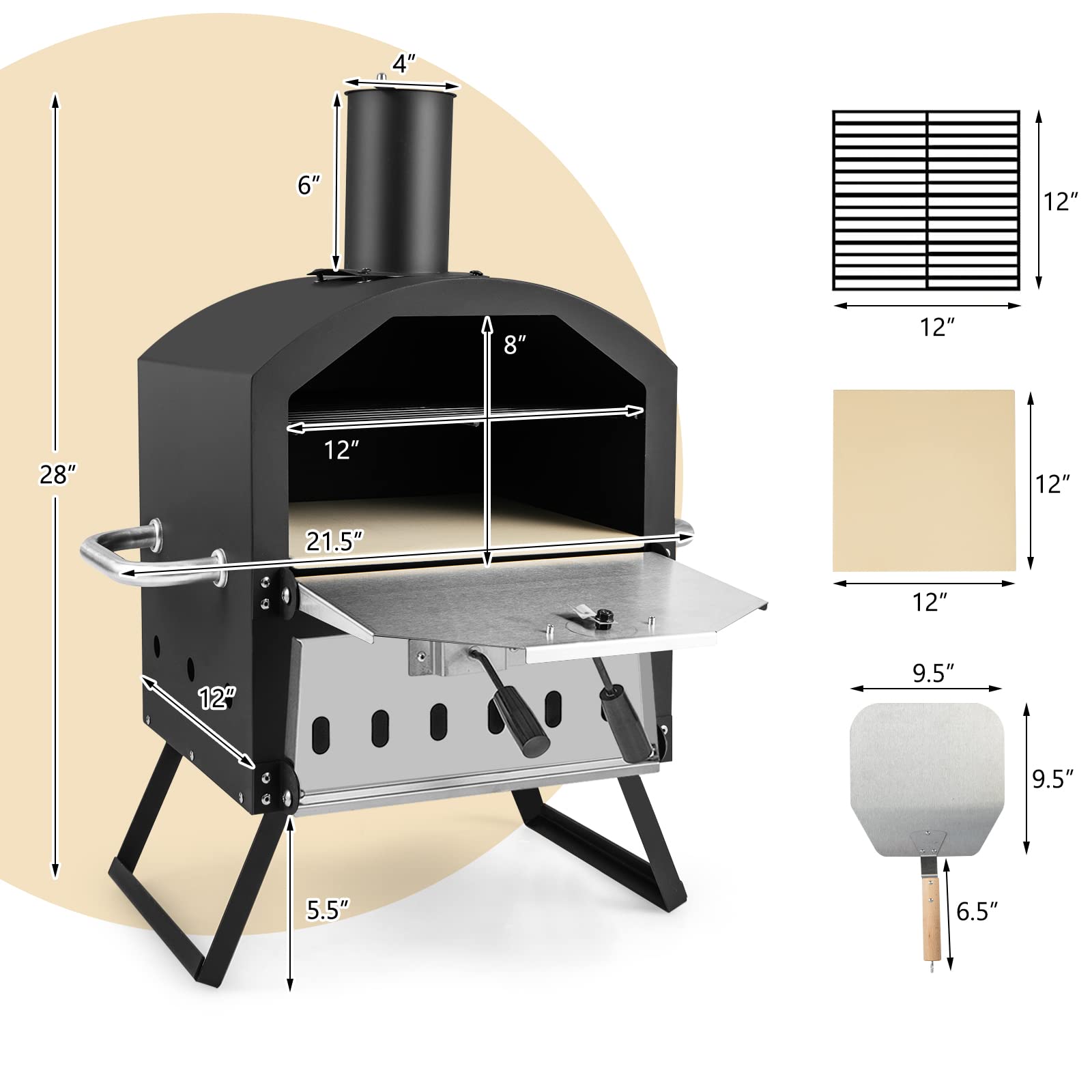 PETSITE Pizza Oven Outdoor, Wood Pellet Fired Pizza Oven with 12 Inches Pizza Stone & Waterproof Cover, 2-Tier Design Portable Stainless Steel Grill Pizza Maker for Outside Backyard Party - CookCave
