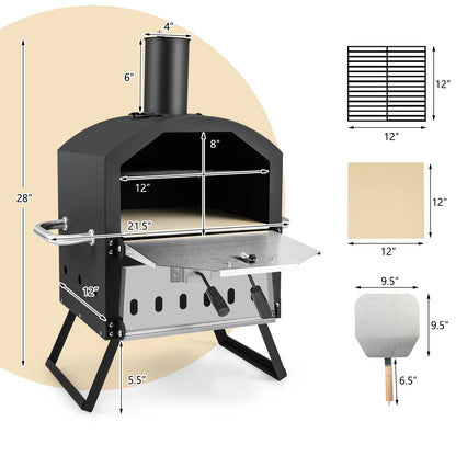 PETSITE Pizza Oven Outdoor, Wood Pellet Fired Pizza Oven with 12 Inches Pizza Stone & Waterproof Cover, 2-Tier Design Portable Stainless Steel Grill Pizza Maker for Outside Backyard Party - CookCave