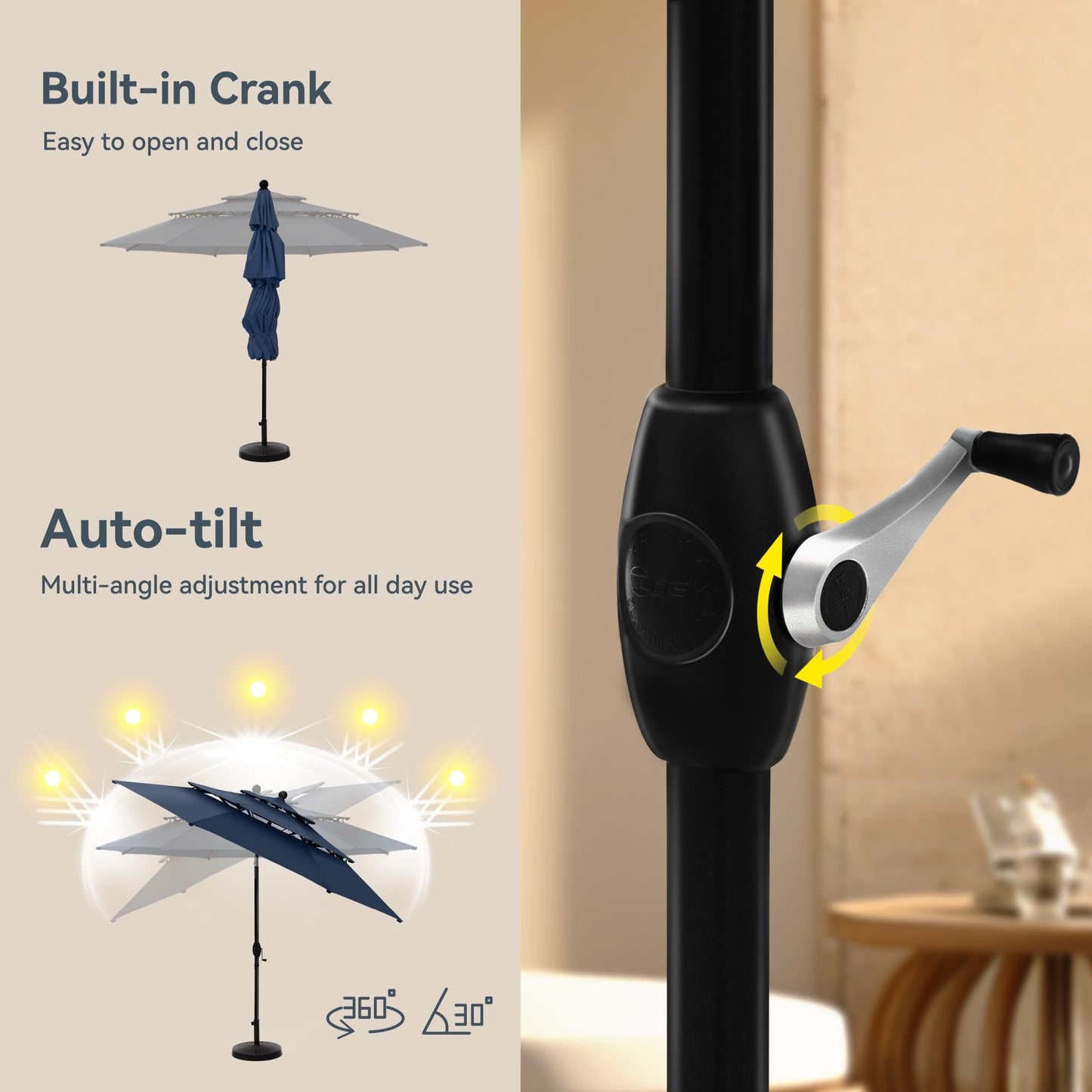 PHI VILLA 10ft Outdoor Patio Umbrellas for Outside, 3 Tier Vented Market Table Umbrella Windproof for Backyard, Deck, Garden, 1.5" Pole, Dark Blue（No Base） - CookCave