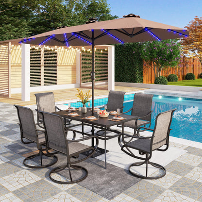 PHI VILLA 13ft Large Patio Umbrella with Solar Lights, Double-Sided Outdoor Market Rectangle Umbrella with 120 PCS LED Lights, Beige (No Base) - CookCave