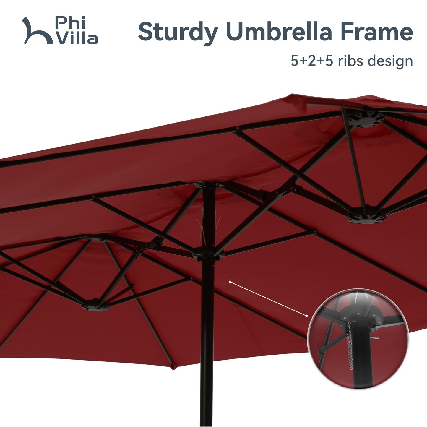 PHI VILLA 15ft Patio Umbrella Double-Sided Outdoor Market Extra Large Umbrella with Crank, Umbrella Base Included (Dark Red) - CookCave