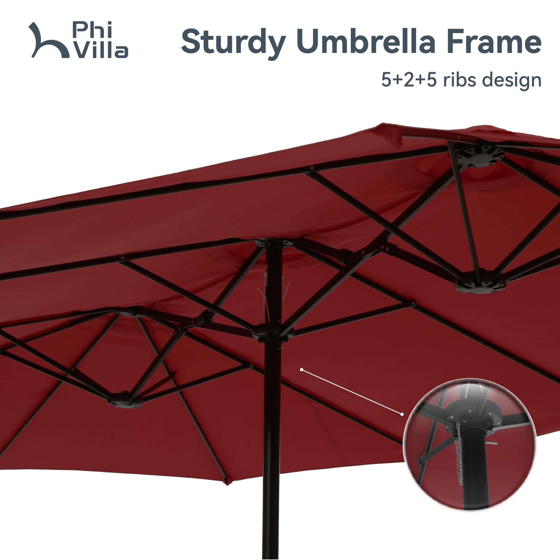 PHI VILLA 15ft Patio Umbrella Double-Sided Outdoor Market Extra Large Umbrella with Crank, Umbrella Base Included (Dark Red) - CookCave