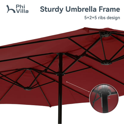PHI VILLA 15ft Patio Umbrella Double-Sided Outdoor Market Extra Large Umbrella with Crank, Umbrella Base Included (Dark Red) - CookCave