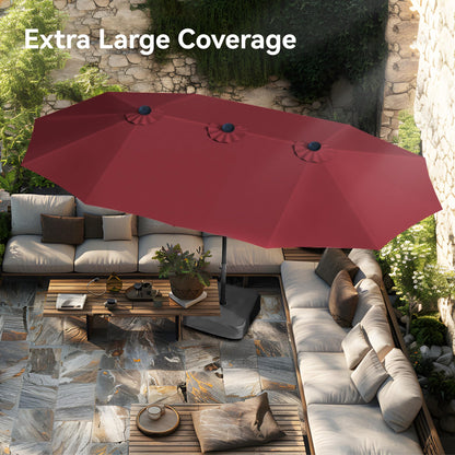 PHI VILLA 15ft Patio Umbrella Double-Sided Outdoor Market Extra Large Umbrella with Crank, Umbrella Base Included (Dark Red) - CookCave