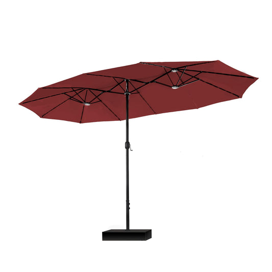 PHI VILLA 15ft Patio Umbrella Double-Sided Outdoor Market Extra Large Umbrella with Crank, Umbrella Base Included (Dark Red) - CookCave