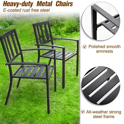 PHI VILLA 7 Piece Outdoor Dining Set for 6, 60” Rectangular Metal Steel Dining Table with Umbrella Hole & Stackable Dining Chairs for Patio, Deck, Yard, Garden - CookCave