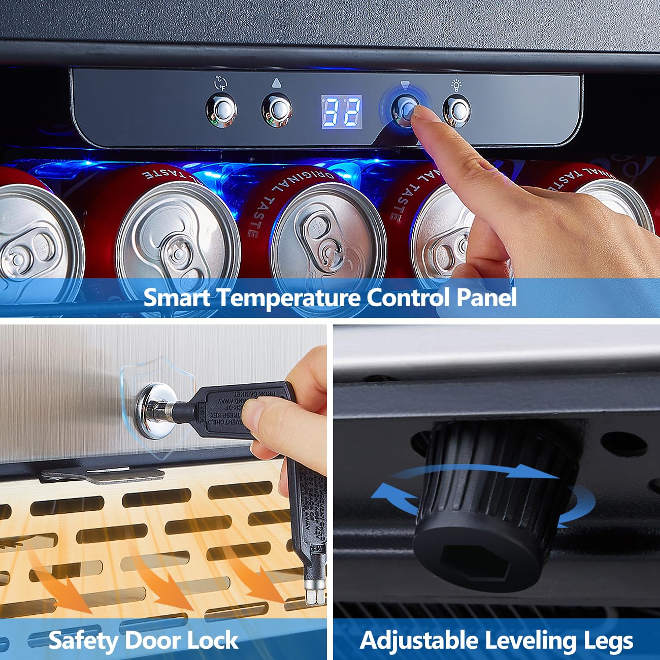 Phiestina 24 inch Indoor/Outdoor Beverage Refrigerator 175 Cans Built-in/Freestanding Beverage Fridge Cooler Lockable Stainless Steel Door Auto Defrost Quiet For Home/Commercial,6 Removable Shelves - CookCave