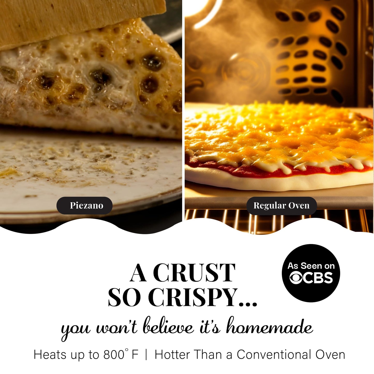 PIEZANO Crispy Crust Pizza Oven by Granitestone - Electric Indoor Portable, 12 Inch Countertop Pizza Maker, Heats up to 800F for Stone Baked Pizza at Home - Cream - CookCave