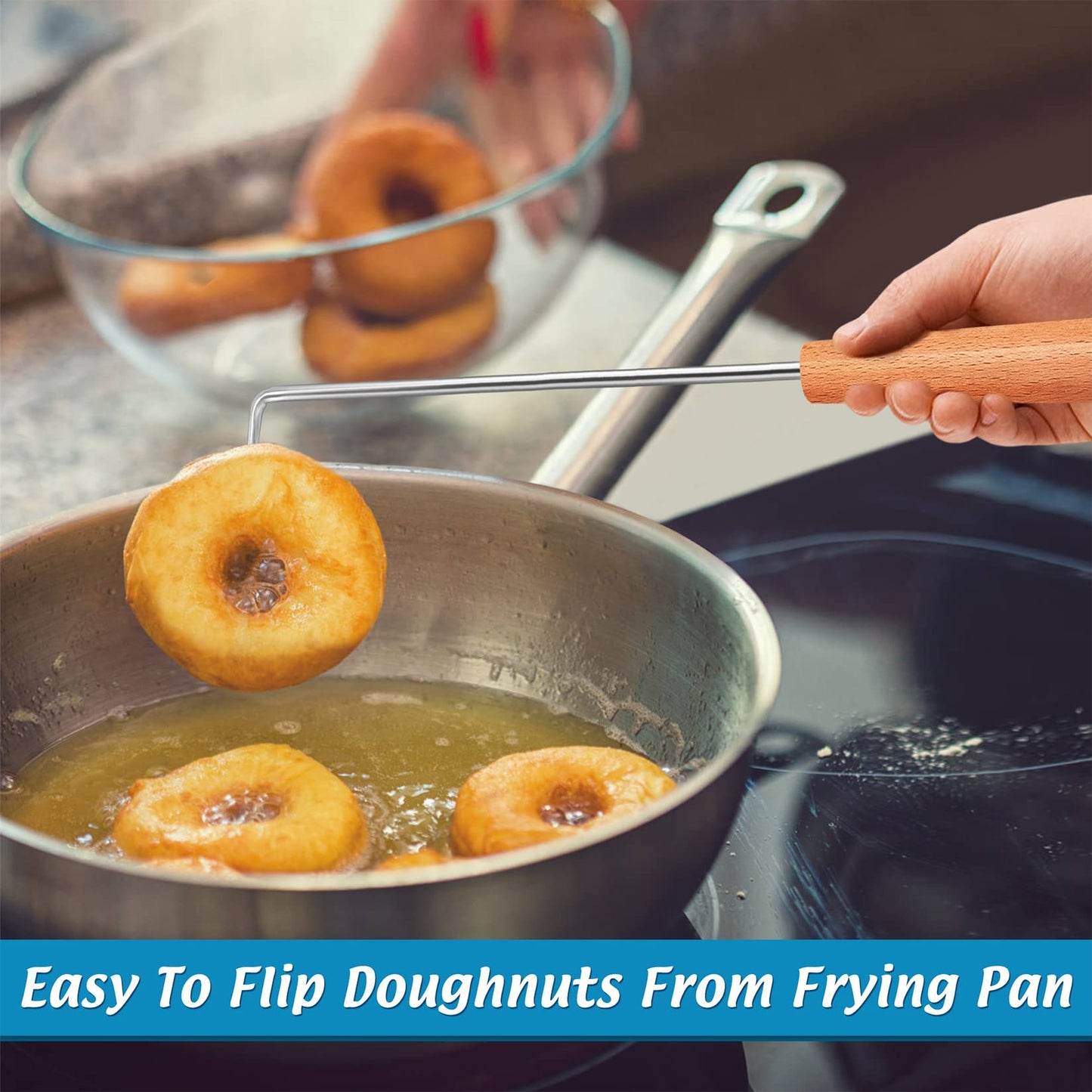 Pigtail Food Flipper Set of 2, Joyfair Stainless Steel Meat Hook & Turner Grill Tools for Outdoor BBQ Grilling & Kitchen Frying, Right Handed, Great Replacement to Tongs (12” & 17”, Wooden Handles) - CookCave