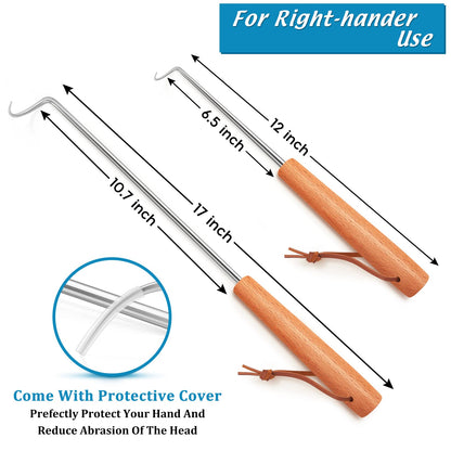 Pigtail Food Flipper Set of 2, Joyfair Stainless Steel Meat Hook & Turner Grill Tools for Outdoor BBQ Grilling & Kitchen Frying, Right Handed, Great Replacement to Tongs (12” & 17”, Wooden Handles) - CookCave