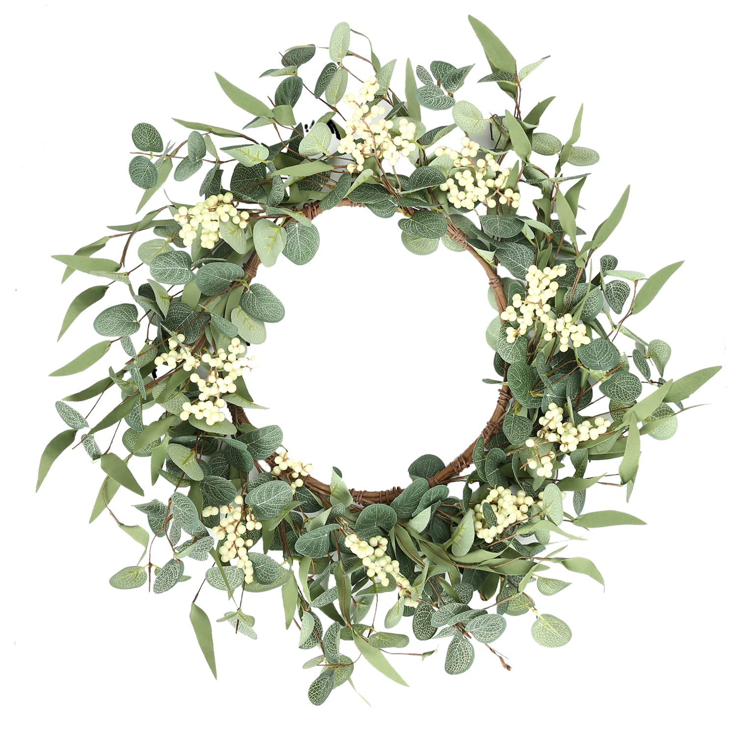 Pinkpum 20'' Eucalyptus Wreath for Front Door, Porch, Window - Green Decor for Home, Farmhouse - Spring, Summer, Fall, All Seasons - CookCave