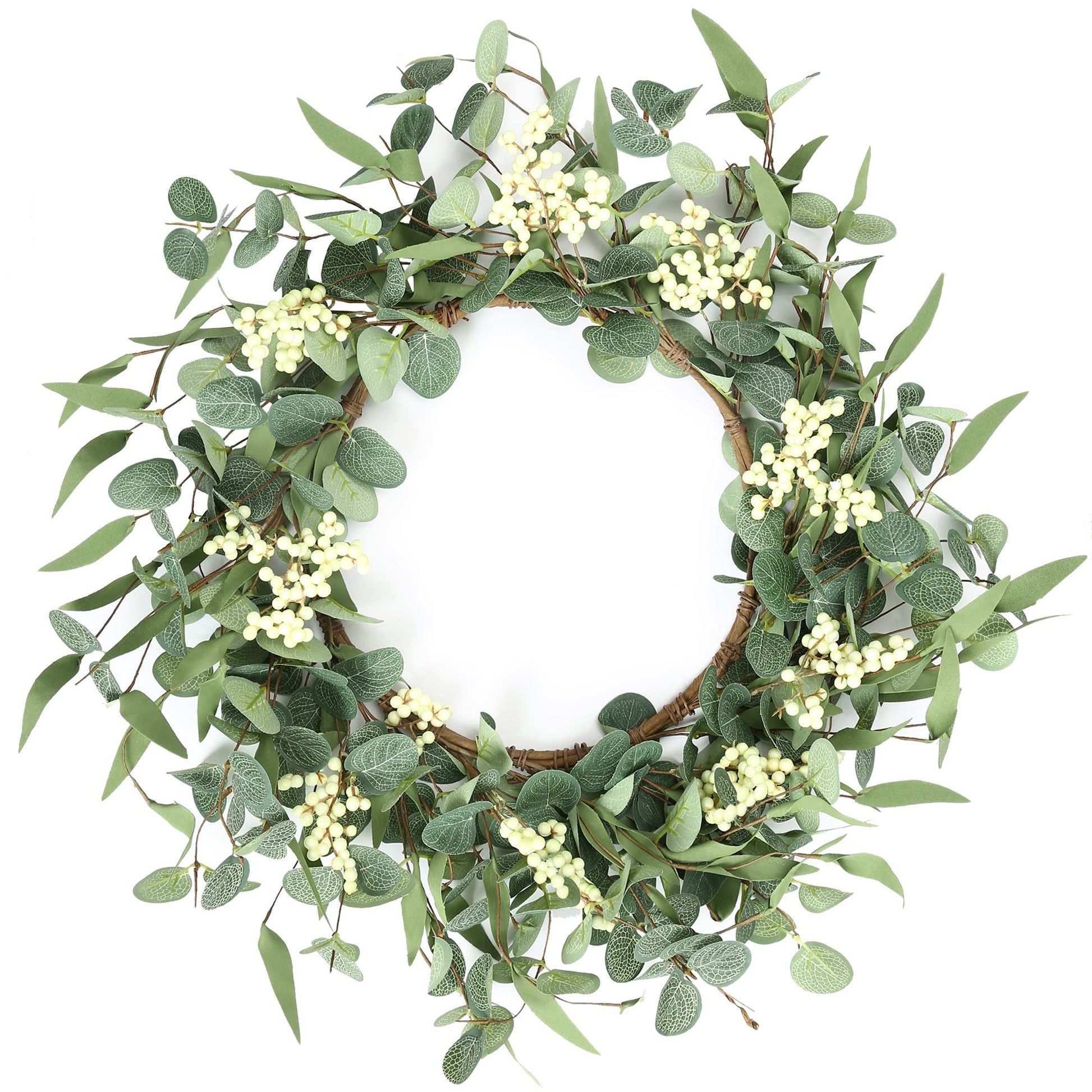 Pinkpum 20'' Eucalyptus Wreath for Front Door, Porch, Window - Green Decor for Home, Farmhouse - Spring, Summer, Fall, All Seasons - CookCave