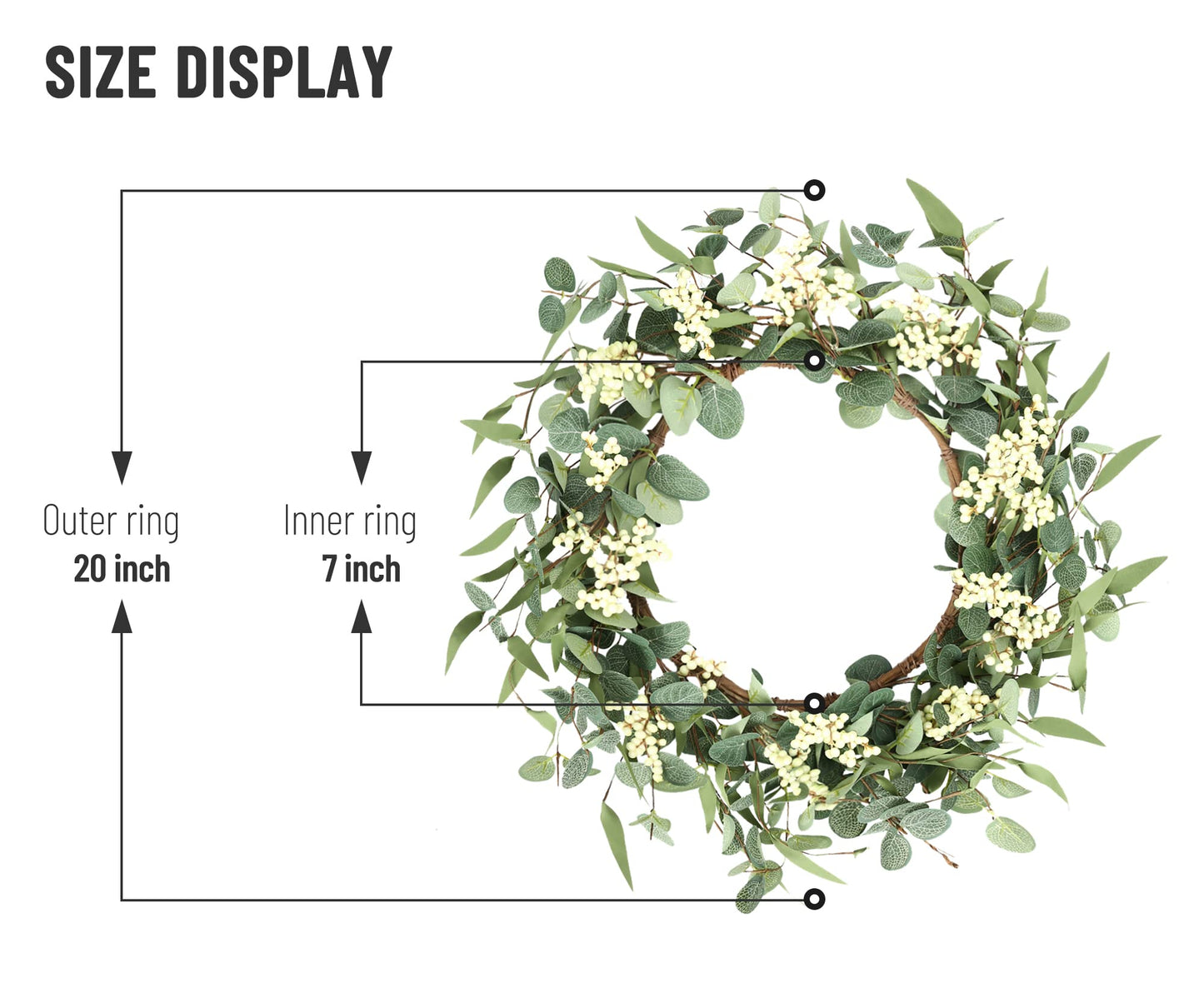 Pinkpum 20'' Eucalyptus Wreath for Front Door, Porch, Window - Green Decor for Home, Farmhouse - Spring, Summer, Fall, All Seasons - CookCave