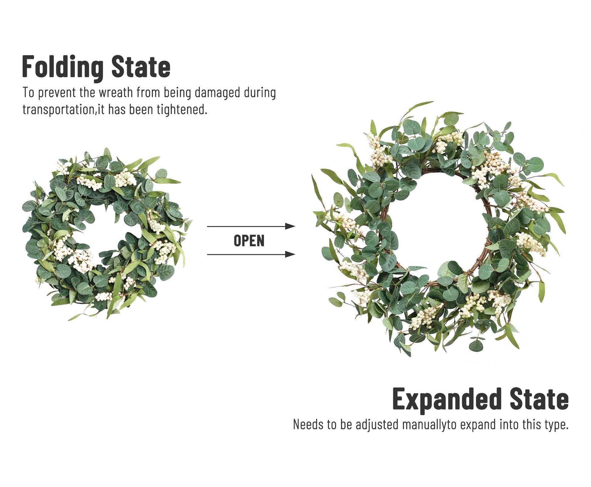 Pinkpum 20'' Eucalyptus Wreath for Front Door, Porch, Window - Green Decor for Home, Farmhouse - Spring, Summer, Fall, All Seasons - CookCave