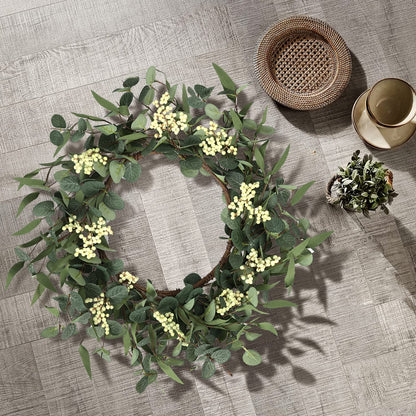 Pinkpum 20'' Eucalyptus Wreath for Front Door, Porch, Window - Green Decor for Home, Farmhouse - Spring, Summer, Fall, All Seasons - CookCave