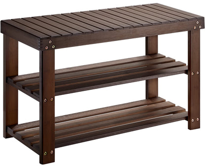 Pipishell Bamboo Shoe Rack Bench, 3 Tier Sturdy Shoe Bench, Storage Shoe Organizer, Holds up to 300lbs for Entryway Bedroom Living Room Balcony, Brown - CookCave