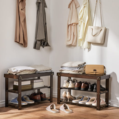 Pipishell Bamboo Shoe Rack Bench, 3 Tier Sturdy Shoe Bench, Storage Shoe Organizer, Holds up to 300lbs for Entryway Bedroom Living Room Balcony, Brown - CookCave