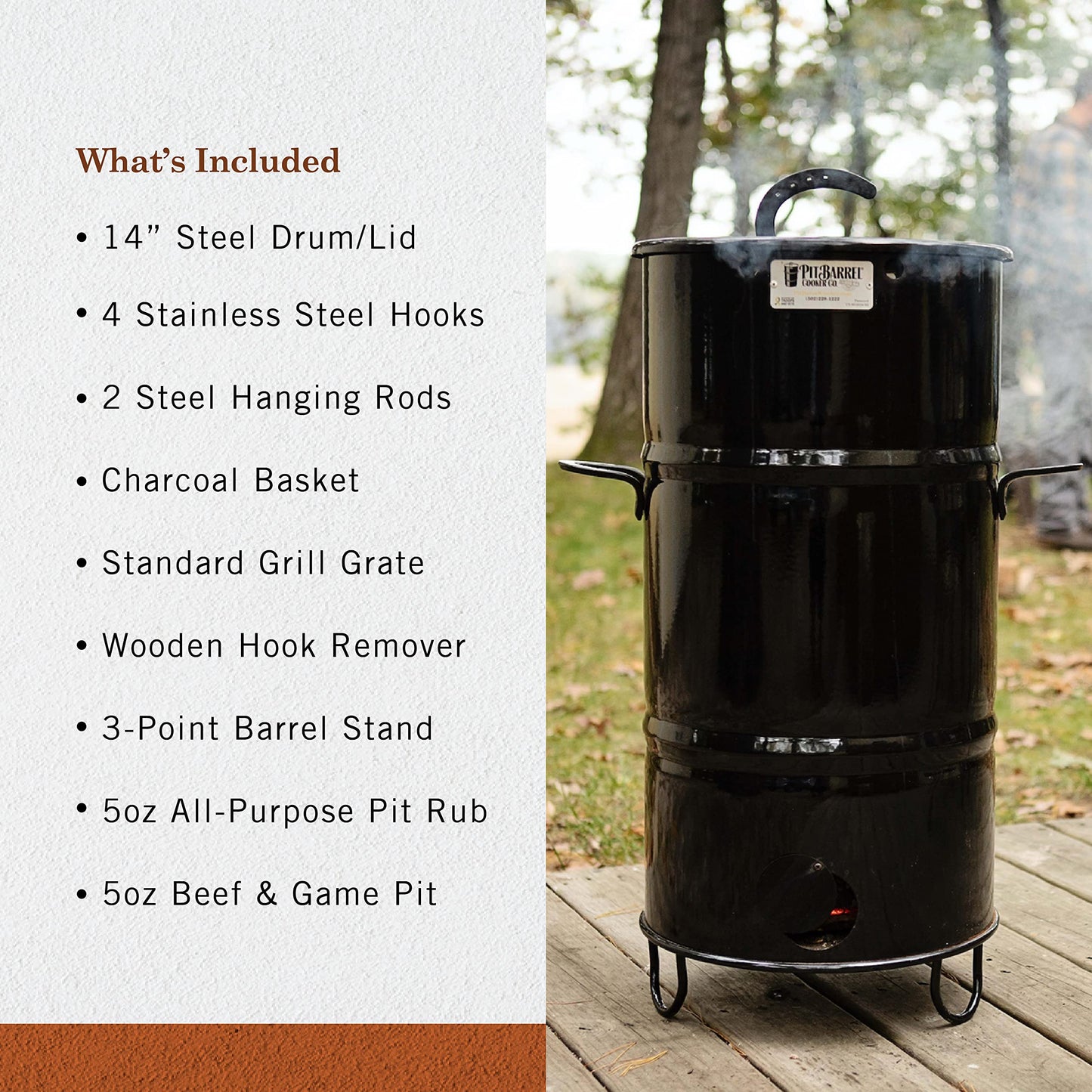 Pit Barrel Cooker Junior Package - 14 Inch Drum Smoker | Porcelain Coated Steel Drum BBQ Grill - CookCave