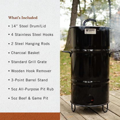 Pit Barrel Cooker Junior Package - 14 Inch Drum Smoker | Porcelain Coated Steel Drum BBQ Grill - CookCave