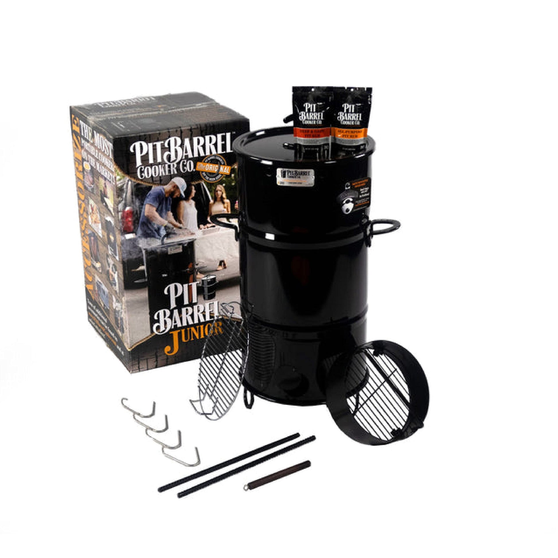 Pit Barrel Cooker Junior Package - 14 Inch Drum Smoker | Porcelain Coated Steel Drum BBQ Grill - CookCave