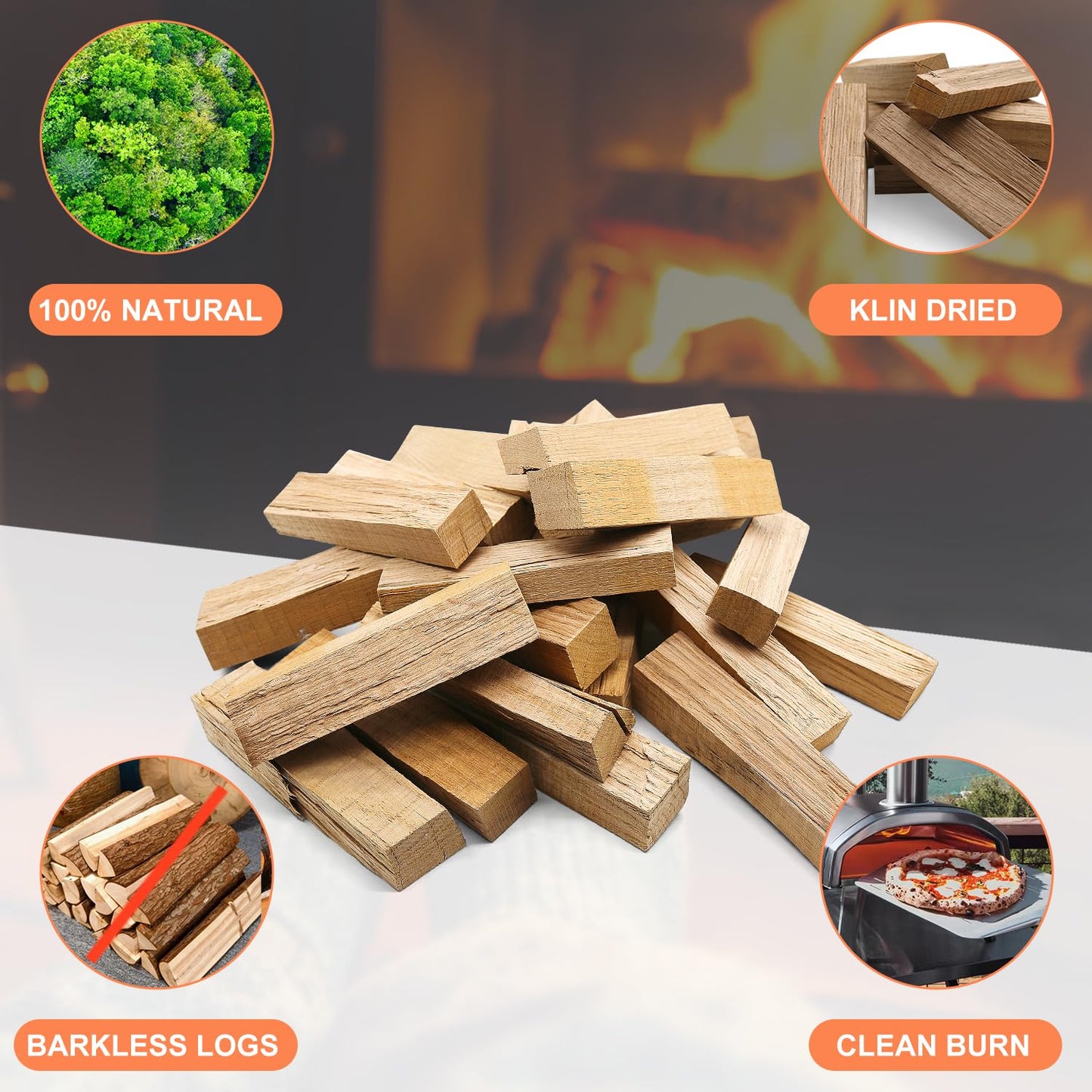 Pizza Oven Wood - Kiln-Dried Oak Wood for Pizza Ovens, 6-Inch Barkless Logs, Ideal for Ooni, Gozney, Solo Stove, and Other Wood-Fired Pizza Ovens, Grills, and Smokers - Approx. 12 lbs - CookCave