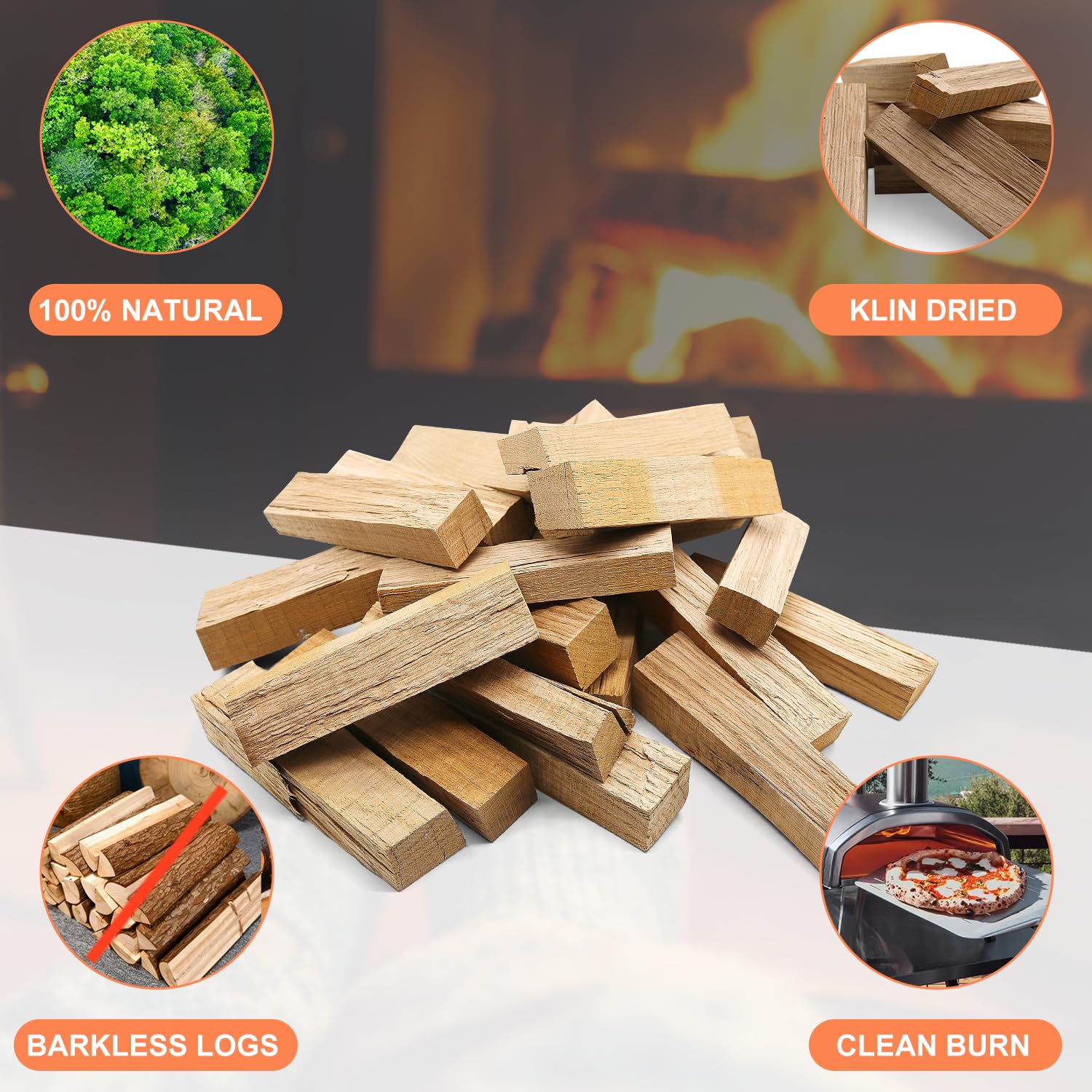 Pizza Oven Wood - Kiln-Dried Oak Wood for Pizza Ovens, 6-Inch Barkless Logs, Ideal for Ooni, Gozney, Solo Stove, and Other Wood-Fired Pizza Ovens, Grills, and Smokers - Approx. 12 lbs - CookCave
