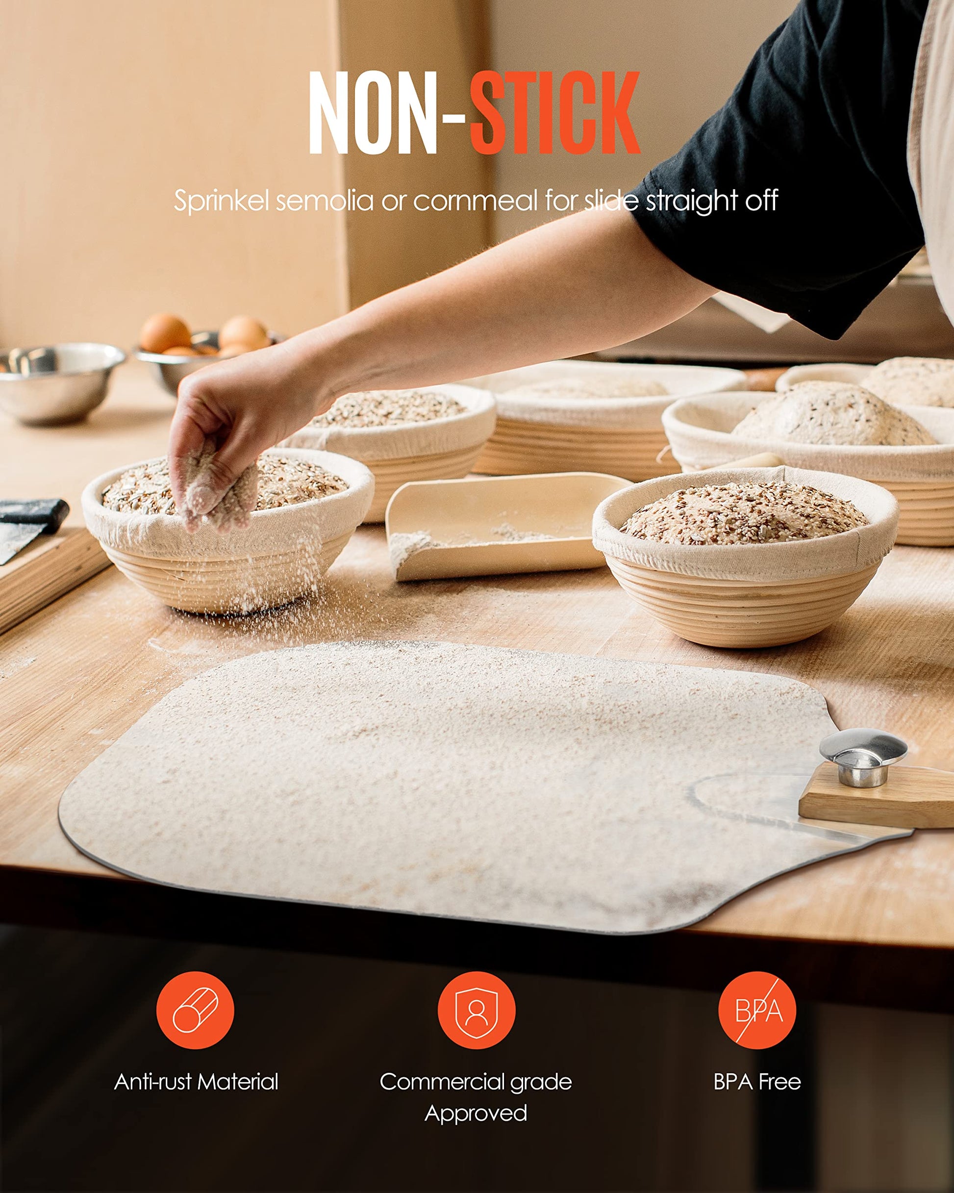 Pizza Peel Aluminum Pizza Spatula, Mooues 12 inch Metal Pizza Paddle(12"x 14")with Rocker Cutter Foldable Wood Handle, [Storage bag included], for Family Pizza Oven Baking Pizza, Dough, Bread & Pastry - CookCave