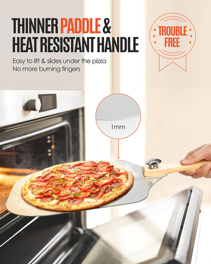 Pizza Peel Aluminum Pizza Spatula, Mooues 12 inch Metal Pizza Paddle(12"x 14")with Rocker Cutter Foldable Wood Handle, [Storage bag included], for Family Pizza Oven Baking Pizza, Dough, Bread & Pastry - CookCave