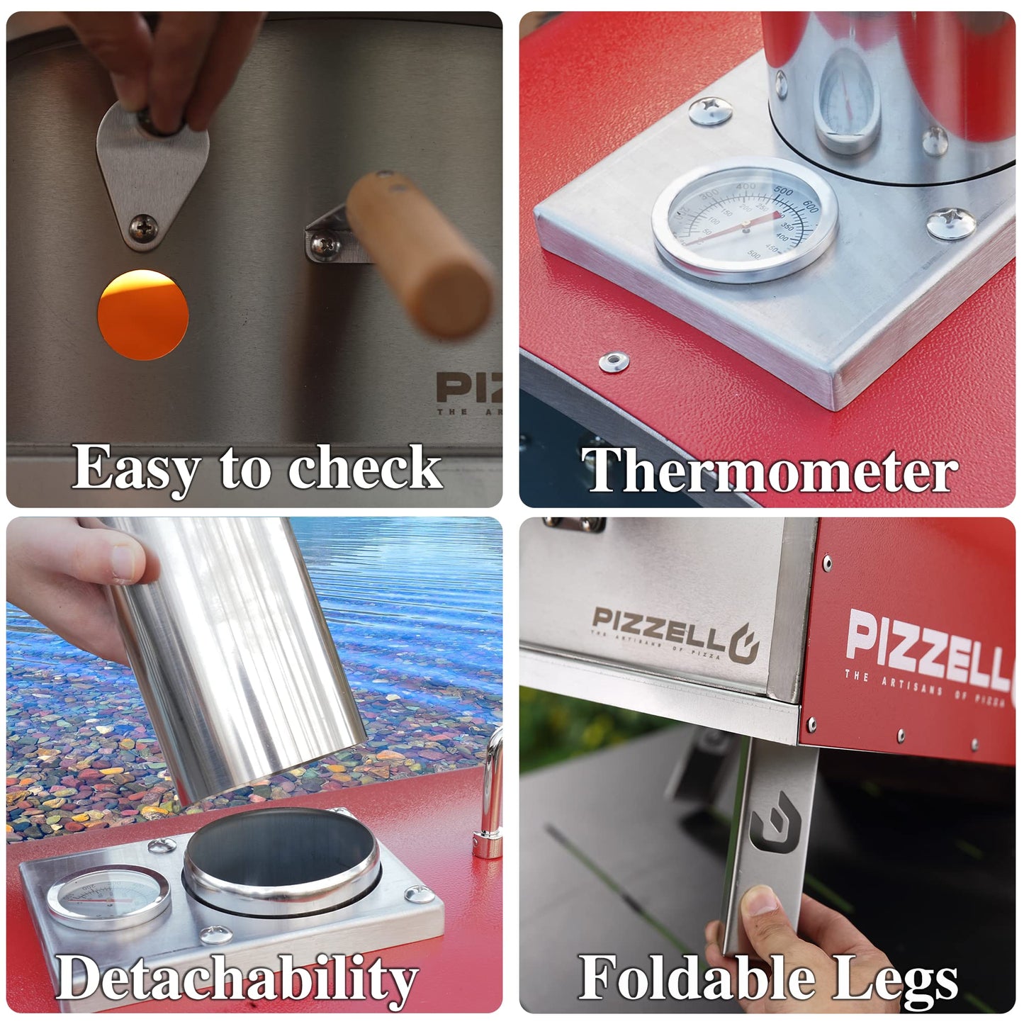 PIZZELLO 16" Outdoor Pizza Oven Propane & Wood Fired Multi-fuel Large Stainless Steel Pizza Grill with Gas Burner, Wood Tray Pizza Stone, Pizza Peel, Carry Bag (Red) - CookCave