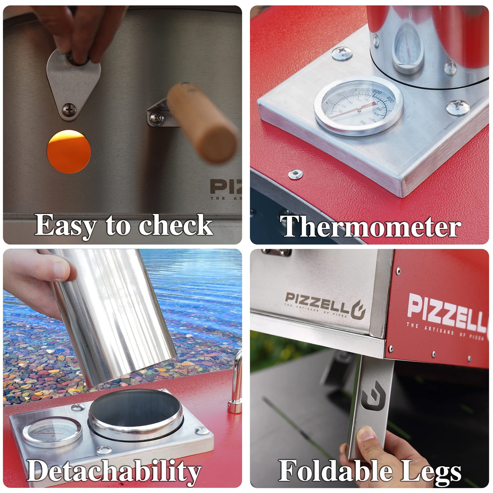 PIZZELLO 16" Outdoor Pizza Oven Propane & Wood Fired Multi-fuel Large Stainless Steel Pizza Grill with Gas Burner, Wood Tray Pizza Stone, Pizza Peel, Carry Bag (Red) - CookCave