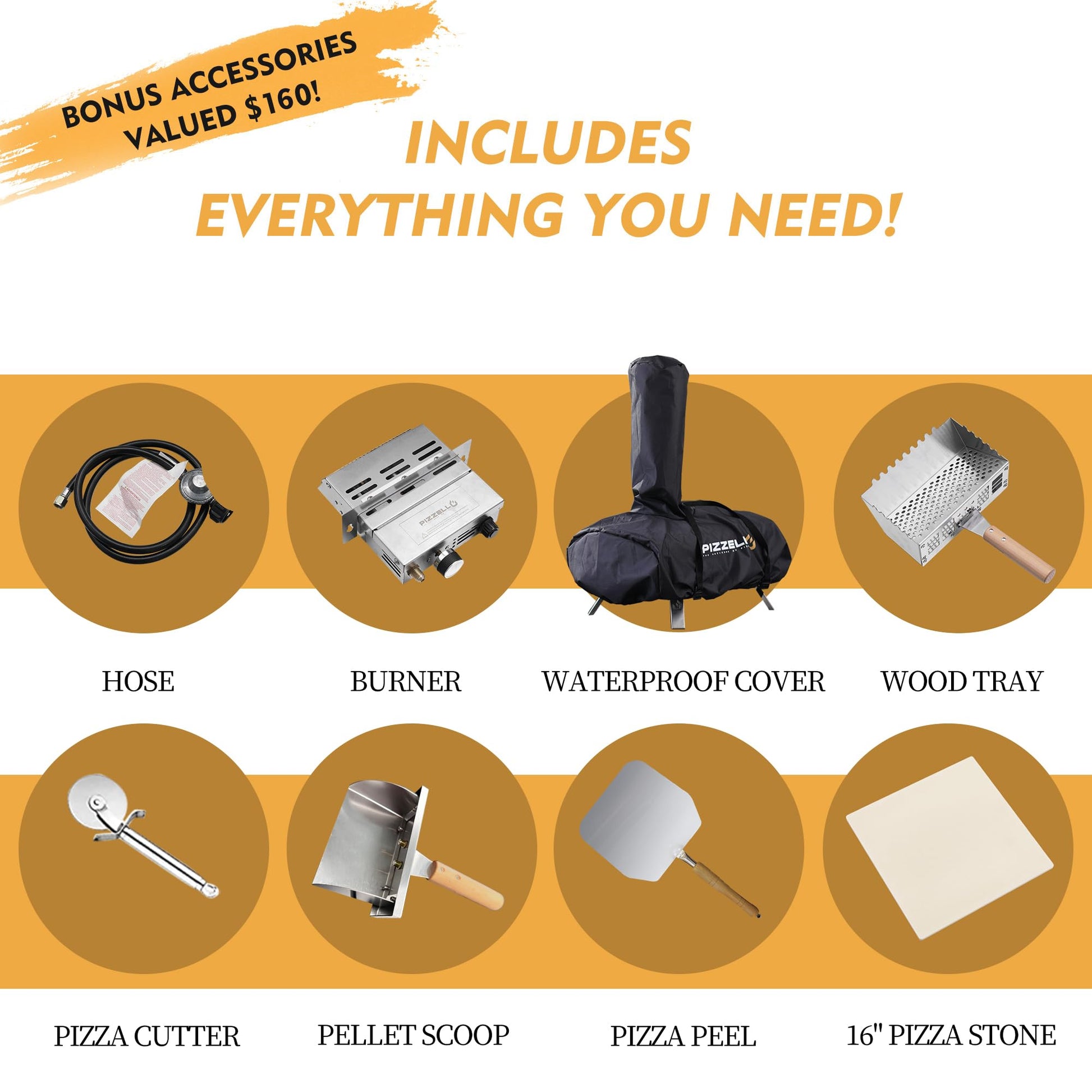 PIZZELLO 16" Outdoor Pizza Oven Propane and Wood Fired Stainless Steel Pizza Grill with Gas Burner, Wood Tray Pizza Stone, Pizza Peel, Carry Bag, Pizzello Forte Gas (Black) - CookCave