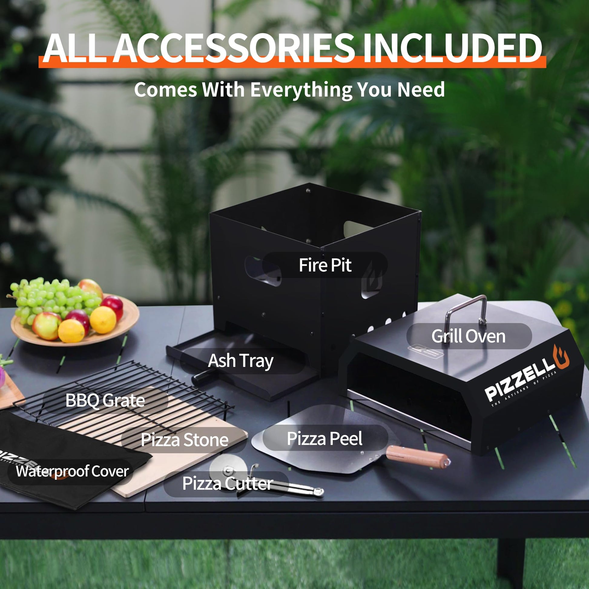 Pizzello Pizza Oven Kit 4 in 1 Multipurpose, Portable Grill Top Pizza Oven for Gas, Wood fire Pit, Pizza Oven Set Including 12" Cordierite Pizza Stone, Pizza Shovel, Cover, Cooking Grill Grate - CookCave