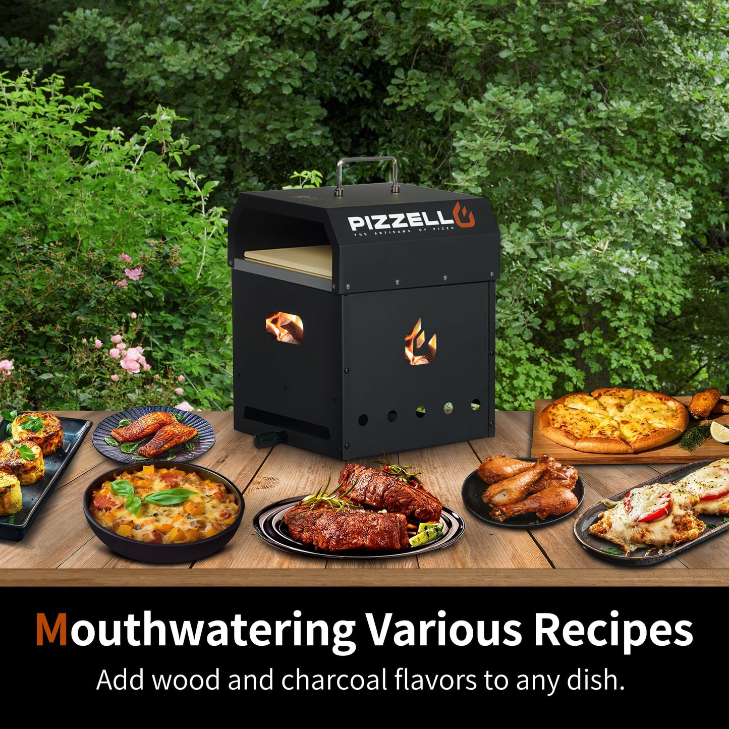 Pizzello Pizza Oven Kit 4 in 1 Multipurpose, Portable Grill Top Pizza Oven for Gas, Wood fire Pit, Pizza Oven Set Including 12" Cordierite Pizza Stone, Pizza Shovel, Cover, Cooking Grill Grate - CookCave