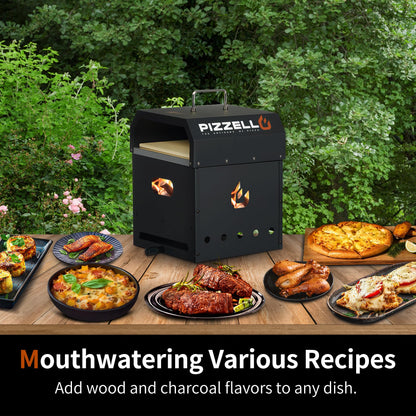 Pizzello Pizza Oven Kit 4 in 1 Multipurpose, Portable Grill Top Pizza Oven for Gas, Wood fire Pit, Pizza Oven Set Including 12" Cordierite Pizza Stone, Pizza Shovel, Cover, Cooking Grill Grate - CookCave