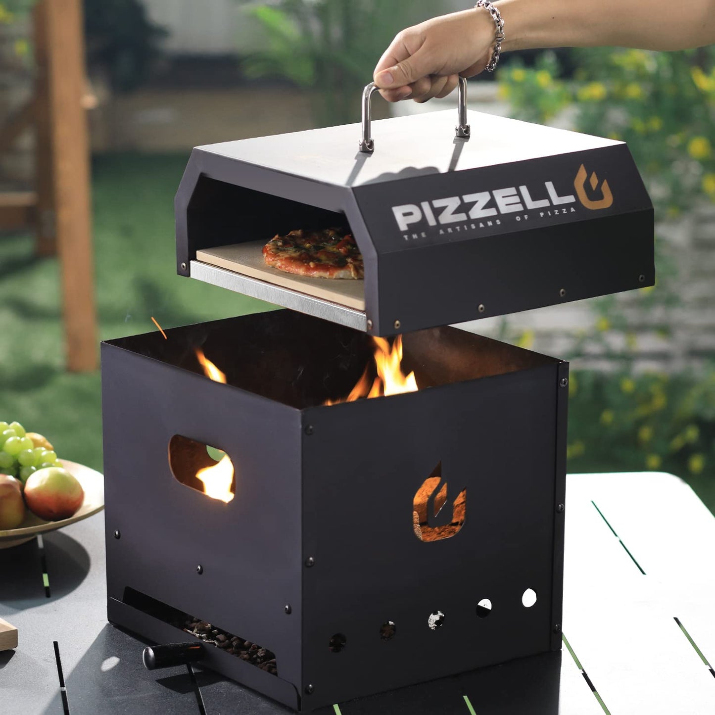 Pizzello Pizza Oven Kit 4 in 1 Multipurpose, Portable Grill Top Pizza Oven for Gas, Wood fire Pit, Pizza Oven Set Including 12" Cordierite Pizza Stone, Pizza Shovel, Cover, Cooking Grill Grate - CookCave