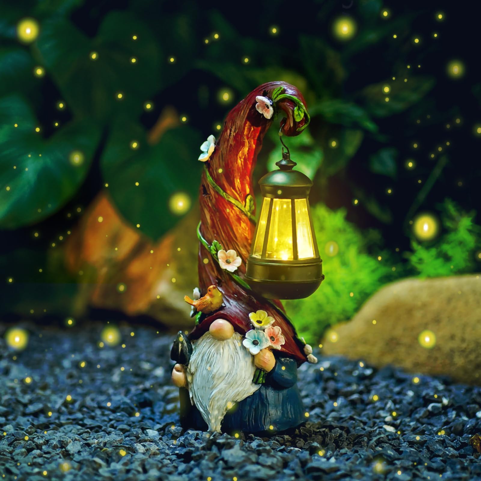 Pohabery Gnome Garden Decor Statue Solar Gnomes Decorations for Yard with Lantern Light Outdoor Decorations for Patio Mom Gift - CookCave