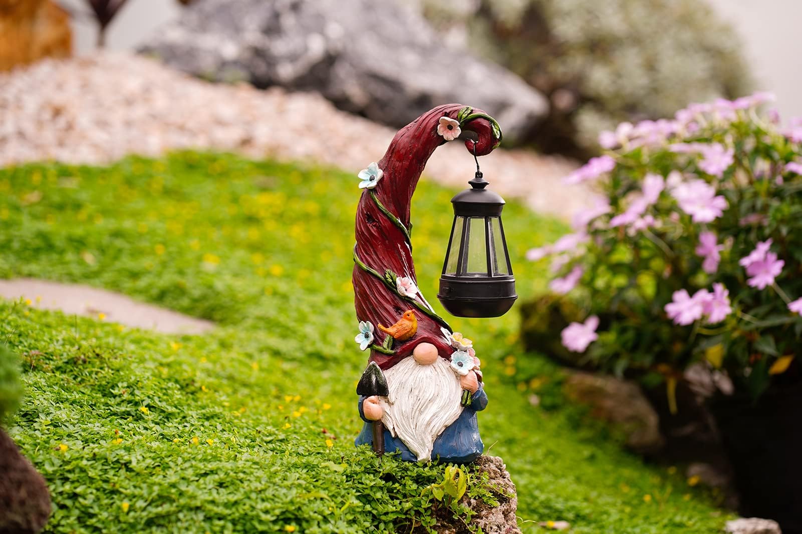 Pohabery Gnome Garden Decor Statue Solar Gnomes Decorations for Yard with Lantern Light Outdoor Decorations for Patio Mom Gift - CookCave