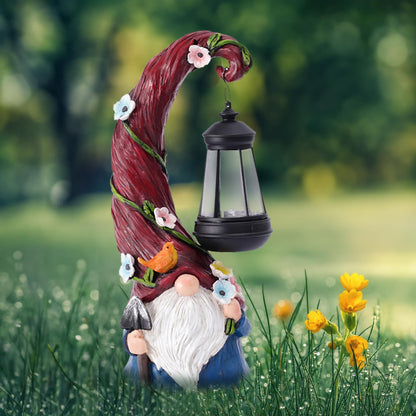 Pohabery Gnome Garden Decor Statue Solar Gnomes Decorations for Yard with Lantern Light Outdoor Decorations for Patio Mom Gift - CookCave