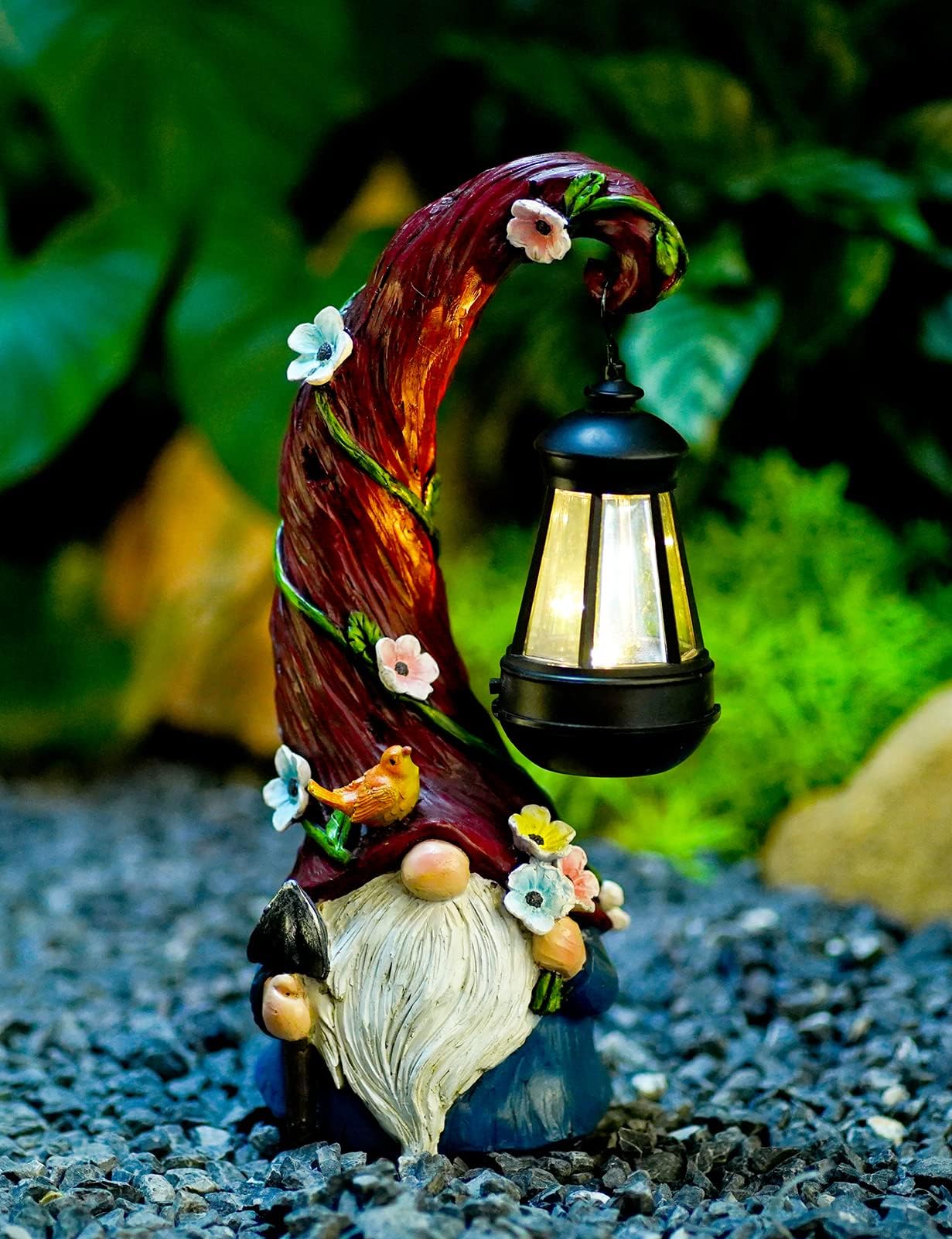Pohabery Gnome Garden Decor Statue Solar Gnomes Decorations for Yard with Lantern Light Outdoor Decorations for Patio Mom Gift - CookCave