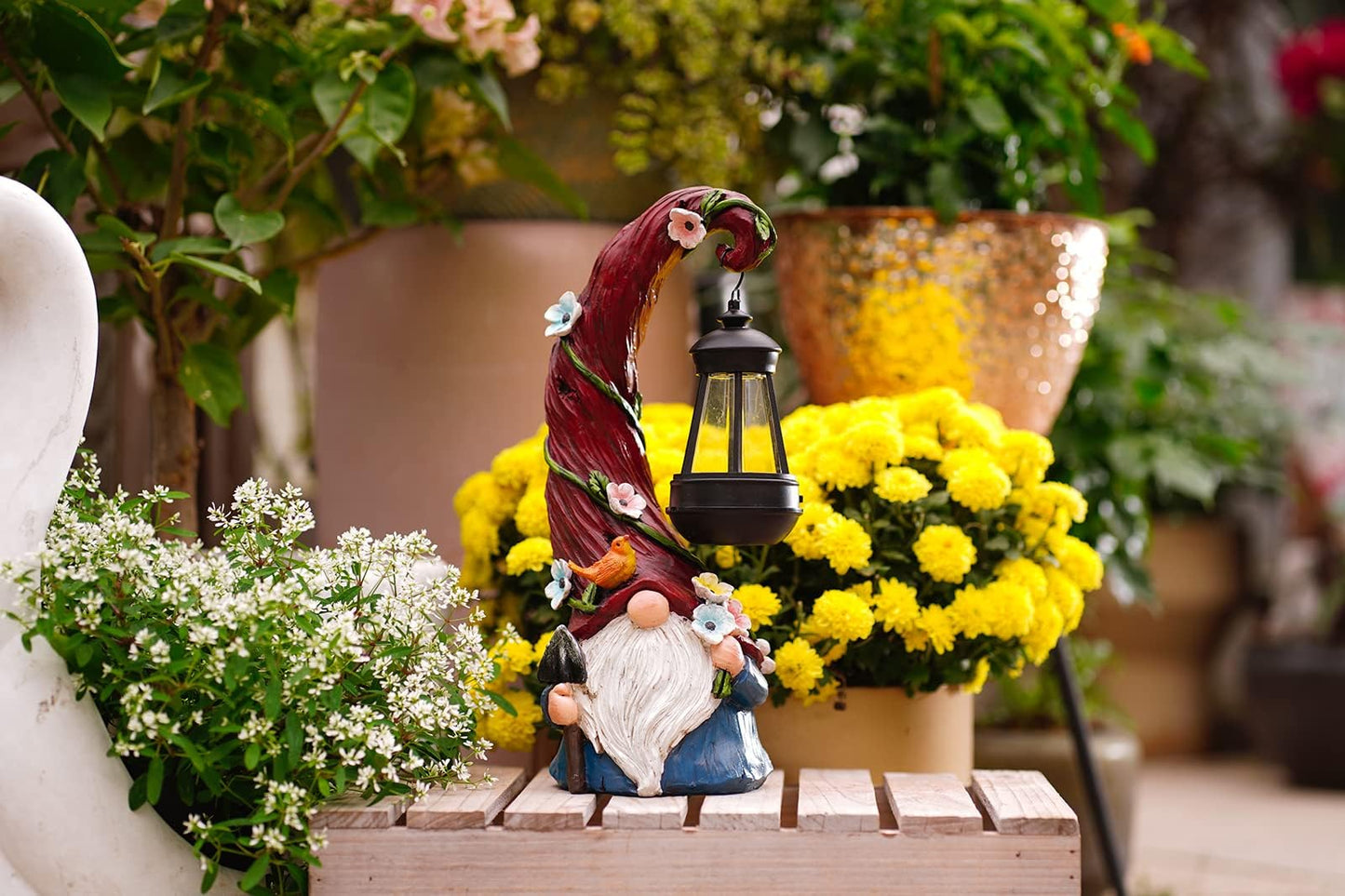 Pohabery Gnome Garden Decor Statue Solar Gnomes Decorations for Yard with Lantern Light Outdoor Decorations for Patio Mom Gift - CookCave
