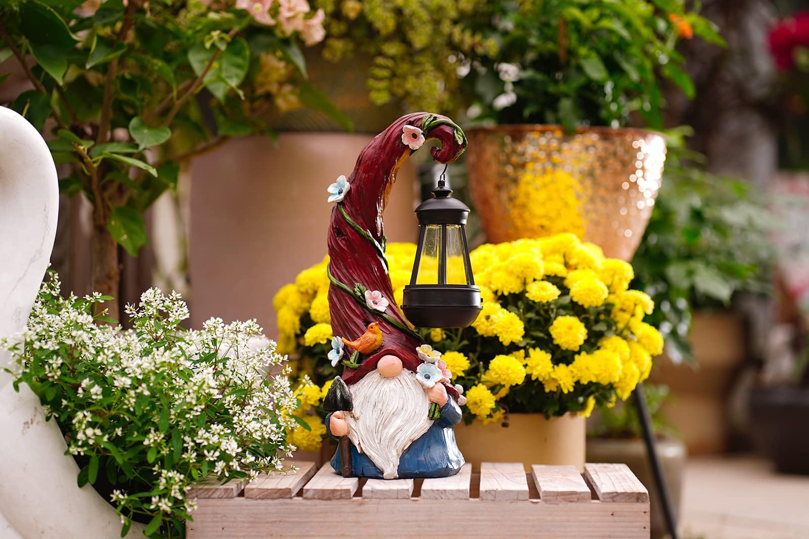 Pohabery Gnome Garden Decor Statue Solar Gnomes Decorations for Yard with Lantern Light Outdoor Decorations for Patio Mom Gift - CookCave