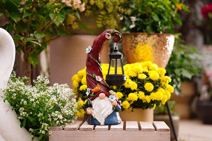 Pohabery Gnome Garden Decor Statue Solar Gnomes Decorations for Yard with Lantern Light Outdoor Decorations for Patio Mom Gift - CookCave