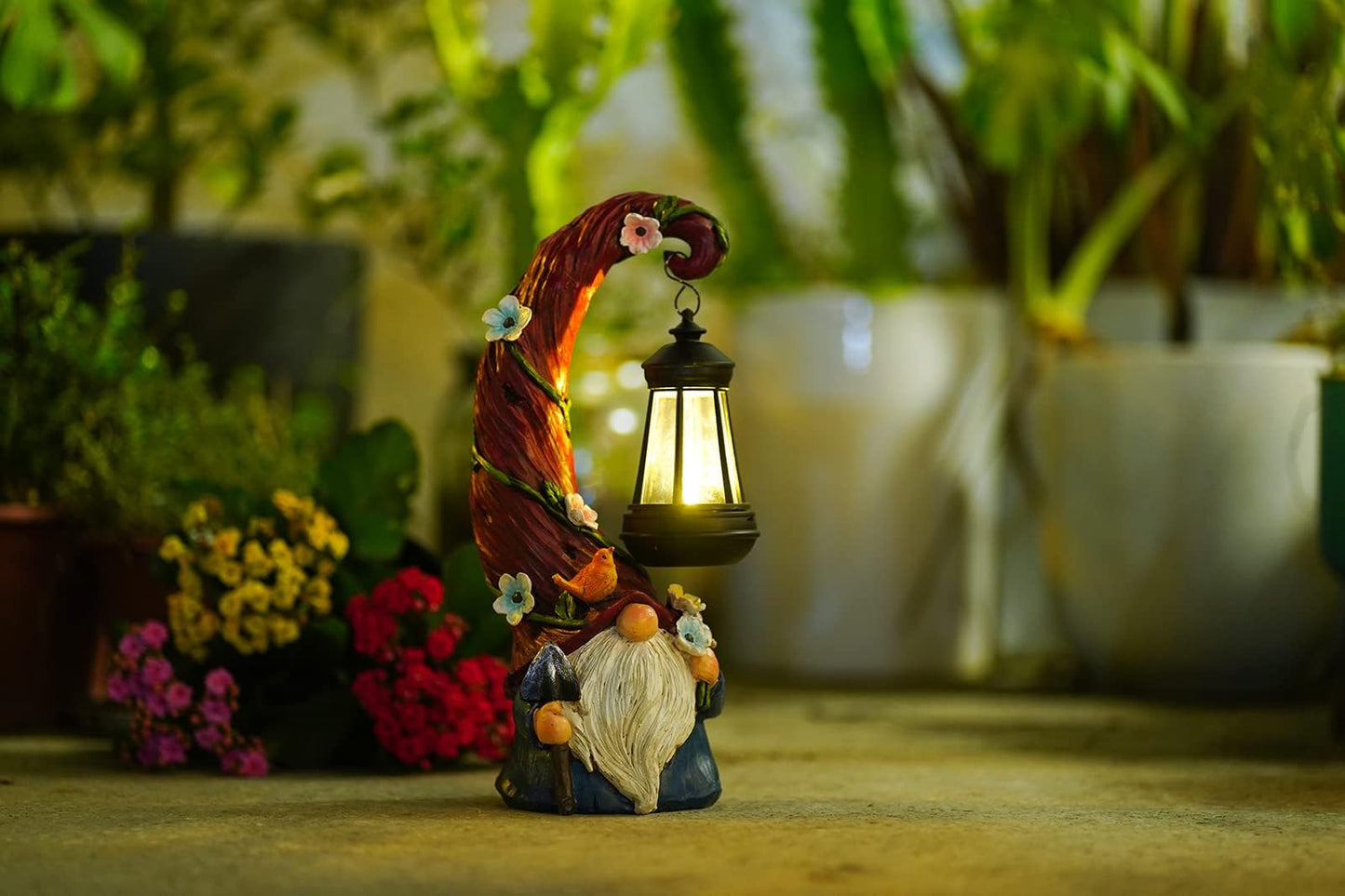 Pohabery Gnome Garden Decor Statue Solar Gnomes Decorations for Yard with Lantern Light Outdoor Decorations for Patio Mom Gift - CookCave