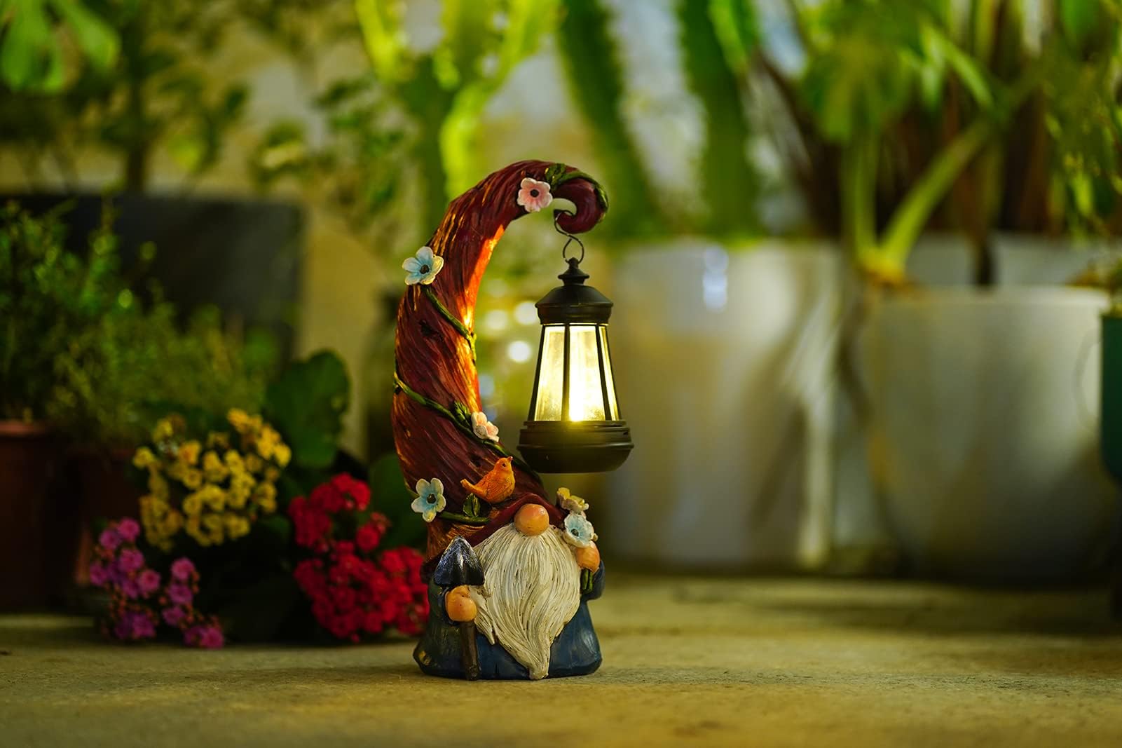Pohabery Gnome Garden Decor Statue Solar Gnomes Decorations for Yard with Lantern Light Outdoor Decorations for Patio Mom Gift - CookCave