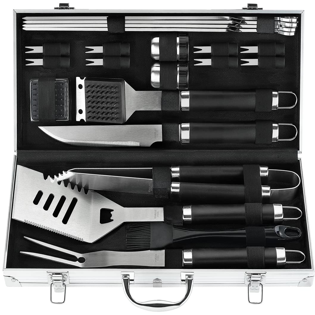 POLIGO 22PCS Heavy Duty BBQ Grill Accessories Set, Non-Slip Grill Tools for Outdoor Grill Set Thicker Stainless Steel Grill Utensils Set, Deluxe Grilling Tools Set in Aluminum Case Ideal Gifts for Men - CookCave