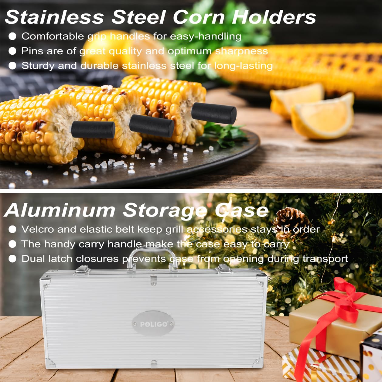 POLIGO 22PCS Heavy Duty BBQ Grill Accessories Set, Non-Slip Grill Tools for Outdoor Grill Set Thicker Stainless Steel Grill Utensils Set, Deluxe Grilling Tools Set in Aluminum Case Ideal Gifts for Men - CookCave